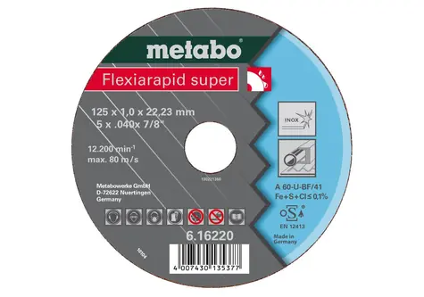 Metabo Flexirapid Super / Řezací kotouč na nerezovou ocel / Průměr 180 x 22.23 mm / Šířka řezu 1.6 mm / 46 U