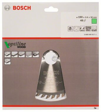 BOSCH Optiline Wood 2608640617 / Pilový kotouč na dřevo / 190x30 mm / Šířka řezu 2.6 mm / 48 zubů 
