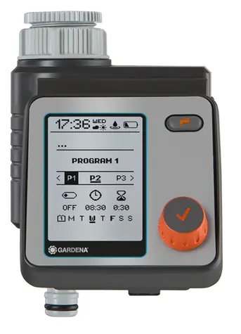 Gardena Water Controls / Zavlažovací počítač / max. tlak 12 bar / závit 26.5 mm a 33.3 mm / délka zavlažování 1 min - 4 