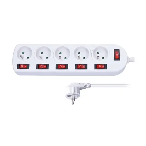 Solight prodlužovací přívod 5 zásuvek + 6x vypínač 2m bílá