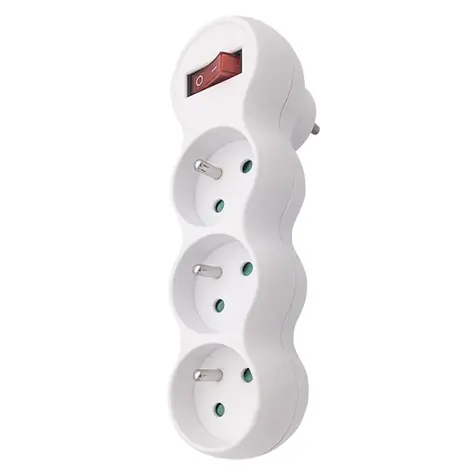 Solight rozbočka s podpěrou 3 zasůvky + vypínač bílá / 3 x 10A