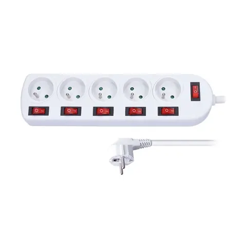 Solight PP144 prodlužovací přívod 5 zásuvek 3m bílá / 6x vypínač