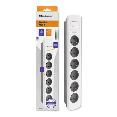 Qoltec 50277 Prodlužovací přívod 5 zásuvek 1.8 m šedá / vypínač
