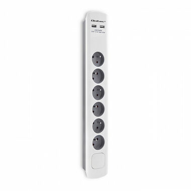 Qoltec 50286 Prodlužovací přívod 6 zásuvek 1.8m šedá / vypínač / 2x USB