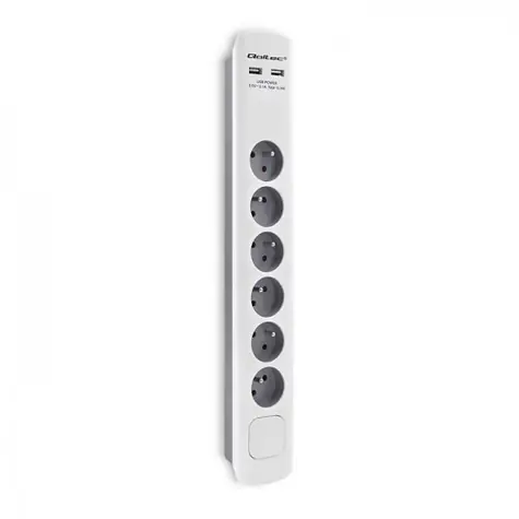 Qoltec 50286 Prodlužovací přívod 6 zásuvek 1.8m šedá / vypínač / 2x USB