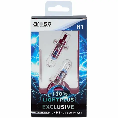 Aroso Autožárovky Light Plus H1 12V 55W P14.5s sada 2ks - svítivost plus 130%