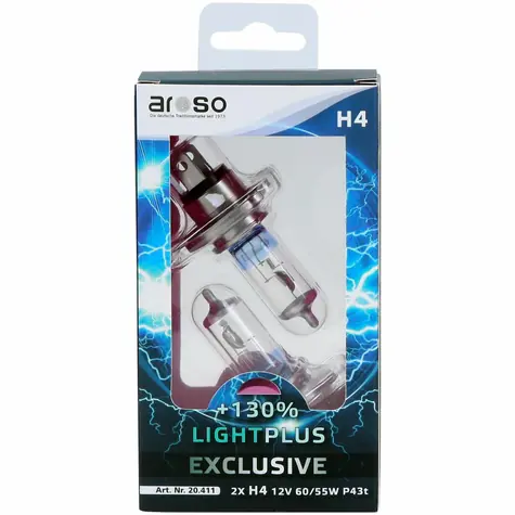 Aroso Autožárovky Light Plus H4 12V 60/55W P43t sada 2ks - svítivost plus 130%