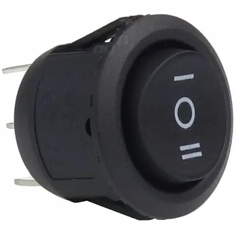 AMiO Vypínač / spínač kulatý s nulou uprostřed 12V/230V 6A BU03 20mm - pro 2 nezávislé obvody