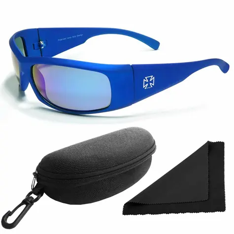 Polarized Brýle sluneční 77 - obroučky modré - skla modrá zrcadlová / polarizační skla / pouzdro a utěrka