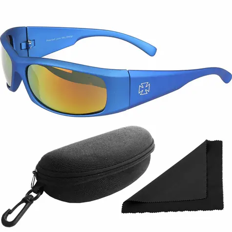 Polarized Brýle sluneční 77 - obroučky modré - skla červeno-zlatá zrcadlová / polarizační skla / pouzdro
