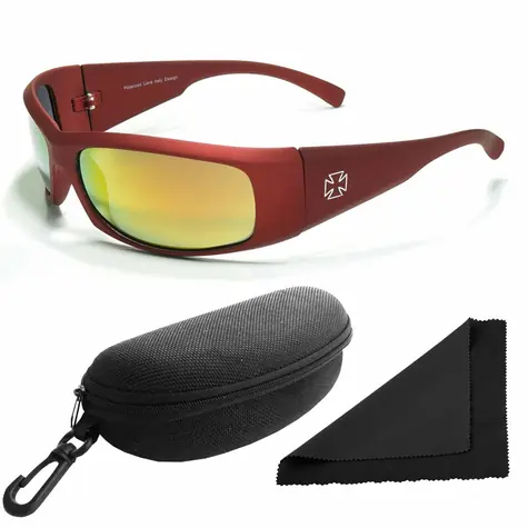Polarized Brýle sluneční 77 - obroučky červené - skla červeno-zlatá zrcadlová / polarizační skla / pouzdro