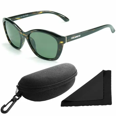 Polarized Brýle sluneční 206 - obroučky hnědá kamufláž - skla zelená / polarizační skla / pouzdro a utěrka 