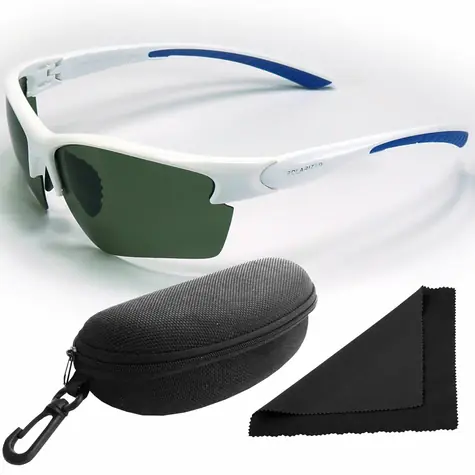 Polarized Brýle sluneční 251 - obroučky bílé-modré / skla tmavá / polarizační skla / pouzdro a utěrk