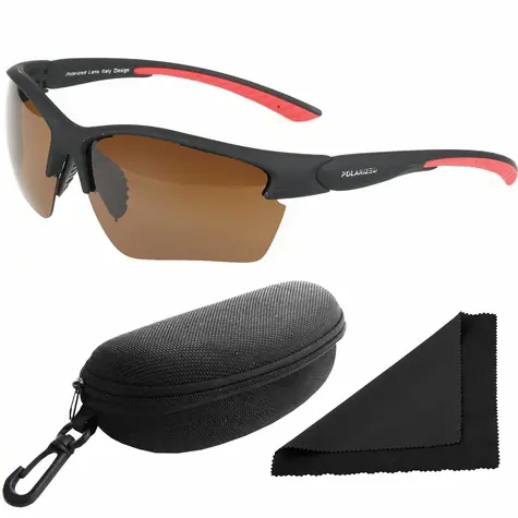 Polarized Brýle sluneční 251 - obroučky červené-černé - skla hnědá / polarizační skla / pouzdro a utěrka