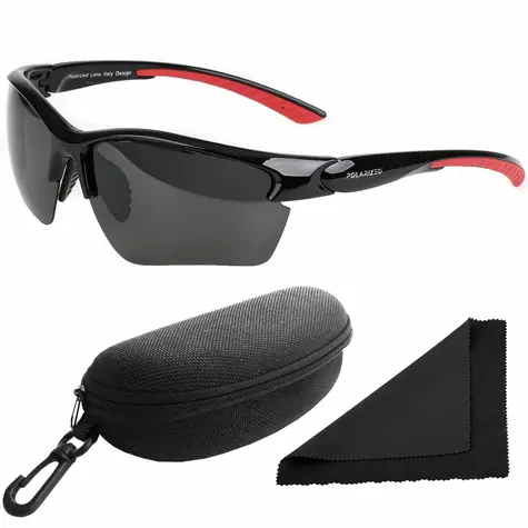 Polarized Brýle sluneční 251 - obroučky červené-černé - skla tmavá / polarizační skla / pouzdro a utěrka