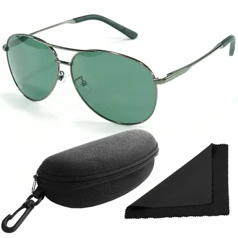 Polarized Brýle sluneční 8013 - obroučky stříbrné tmavé / skla tmavá / polarizační skla / pouzdro a 