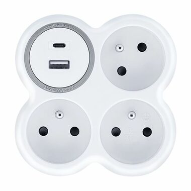 Solight rozbočka 3x 15A USB nabíječka A+C bílá-šedá