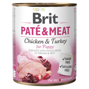 Brit Paté & Meat Puppy 800 g / Konzerva pro psy / 70% kuře a krůta / Čisté masové paté s kousky vnitřností a masa