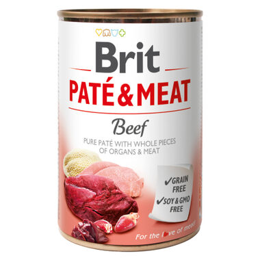 Brit Paté & Meat Beef 400 g / Konzerva pro psy / 70% hovězí a krůta / Čisté masové paté s kousky vnitřností a masa