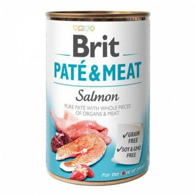 Brit Paté & Meat Salmon 400 g  / Konzerva pro psy / 70% losos a kuře / Čisté masové paté s kousky vnitřností a masa