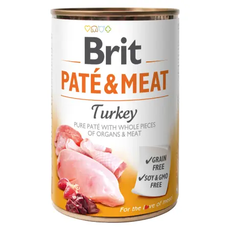 Brit Paté & Meat Turkey 400 g  / Konzerva pro psy / 70% krůta a kuře / Čisté masové paté s kousky vnitřností a masa