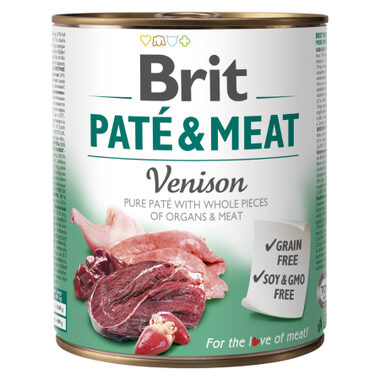 Brit Paté & Meat Venison 800 g  / Konzerva pro psy / 70% zvěřina a kuře / Čisté masové paté s kousky vnitřností a masa