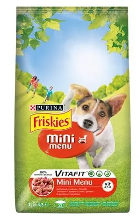 Purina Friskies mini menu - hovězí a obilí / granule pro dospělé malé psy / 1.5 kg