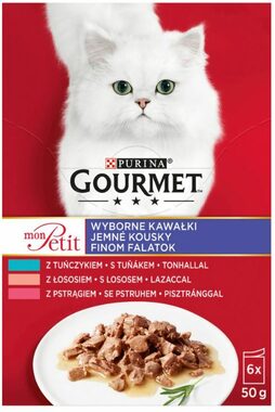 Purina GOURMET Mon Petit Multipack Tuňák s lososem a pstruhem v omáčce 6x 50 g / Kapsičky pro kočky