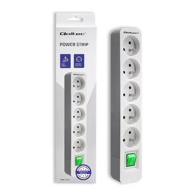 Qoltec 50290 Vícenásobná zásuvka 5 zásuvek 1.8m šedá / 230V 50Hz
