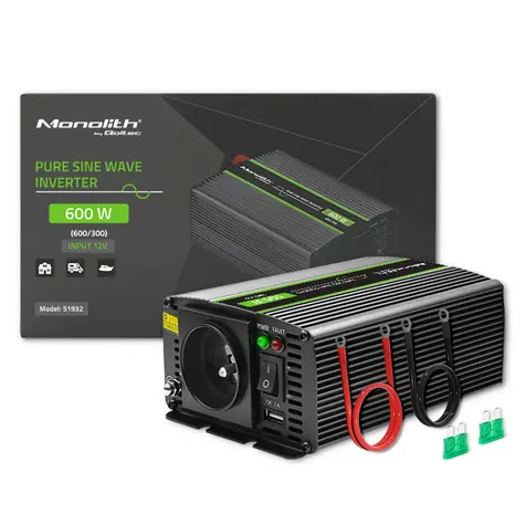 Qoltec 51932 Monolitový měnič napětí / 300W / 600W / Vstup 12V DC / 1x 230V / 1x USB