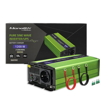 Qoltec 51941 Monolitový měnič napětí a nabiječka baterií / 600W / 1200W / Vstup 12V / 1 x 230V / 1x USB