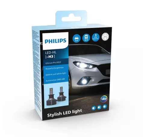 Philips LED H3 Ultinon Pro3022 HL 12/24 V 20W 2 ks / Autožárovka LED / patice PK22s