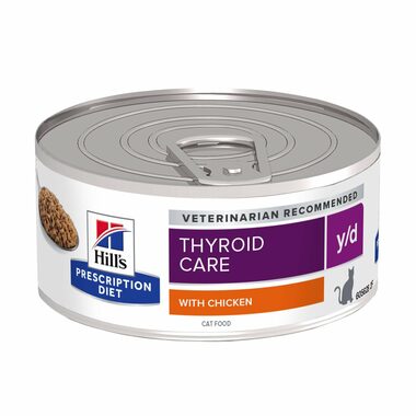 Hill's PD Thyroid Care Feline y/d 156 g / Konzerva pro kočky / s kuřecím masem / zmírnění dysfunkce štítné žlázy