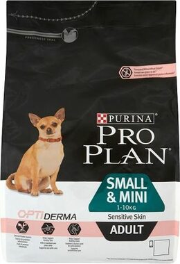 Purina ProPlan Small & Mini Adult Sensitive Skin Optiderma 3 kg / pro dospělé psy / malá plemena / lososr / citlivá kůže