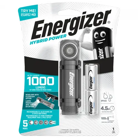 Energizer Hybrid Power 1000lm / Čelová svítilna / Dosvit: až 100m / akumulátor / 2xCR123