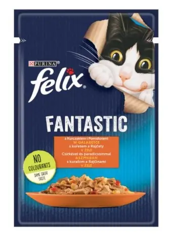 Purina Felix Fantastic Chicken Adult 85 g / Pochoutka pro kočky / kuřecí maso v želé s rajčaty