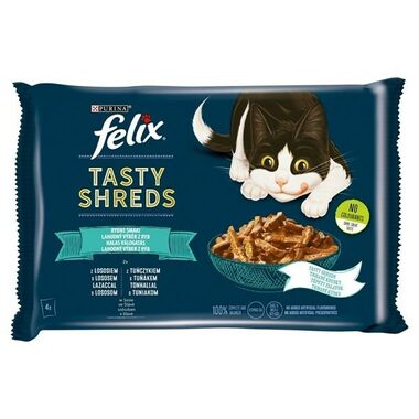 Purina Felix Tasty Shreds with salmon & tuna 4x 80g / Kapsičky pro kočky / tuňák s lososem