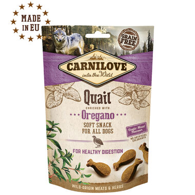 CARNILOVE Dog Semi-Moist Snack Quail & Oregano 200 g / Poloměkký pamlsek pro psy 