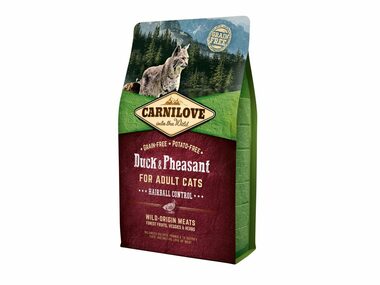 CARNILOVE Cat Grain Free Duck&Pheasant Adult Hairball Control 2kg / Holistické kompletní krmivo pro dospělé kočky / bez 
