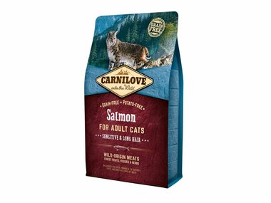 CARNILOVE Cat Grain Free Salmon Adult Sensitive&Long Hair 2kg / Holistické kompletní krmivo pro citlivé i dlouhosrsté ko
