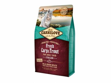 CARNILOVE Cat Fresh Carp & Trout Sterilized 2kg / Kompletní krmivo pro starčí i kastrované kočky / posiluje imunitu 