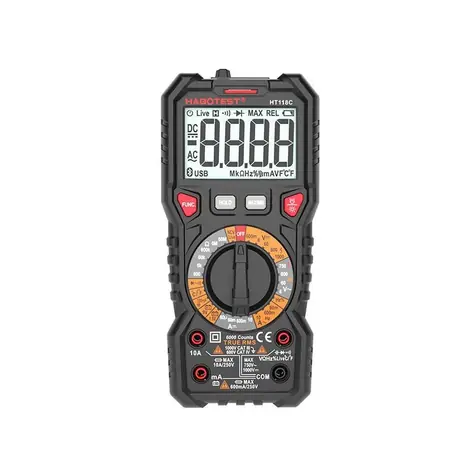 Habotest HT118C Digitální univerzální multimetr s baterkou / True RMS / NCV / Testování baterií / 2x AA