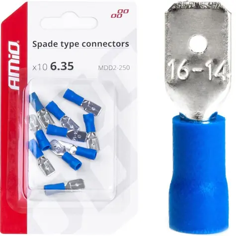 AMiO Konektory - samec modrý 6.3mm 1.5-2.5mm2 15A / sada 10ks