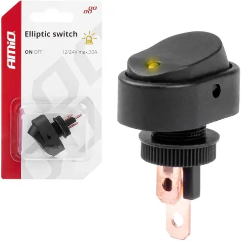 AMiO Vypínač/spínač kolébkový oválný se žlutou LED diodou 12/24V 30A