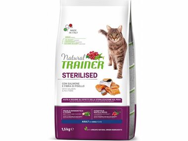 Trainer Natural Cat STERILISED losos 1.5kg / Granule pro kočky / pro sterilizované dospělé kočky