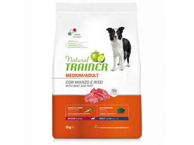 Trainer Natural Medium Adult hovězí a rýže 3kg / Kompletní krmivo pro dospělé psy středních plemen