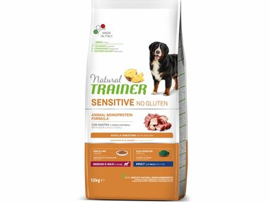 Trainer Natural Sensitive No gluten Adult Medium/Maxi kachna 12kg / Kompletní krmivo pro střední a velká plemena psů