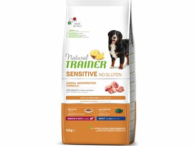Trainer Natural Sensitive No gluten Adult Medium/Maxi vepřové 12kg / Kompletní krmivo pro střední a velká plemena psů