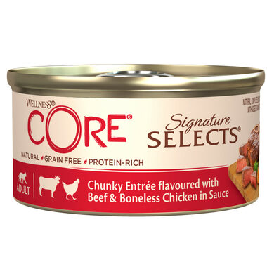 Wellness Core Cat Selects Chunky kuře s hovězím v omáčce Konzerva 79g