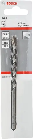 BOSCH 2608597663 CYL-3 / Vrták do betonu / Rozměry 8.0 x 80/120 mm / 1 ks